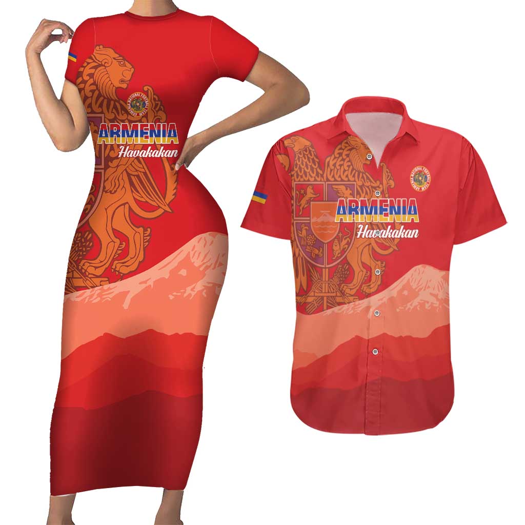 Custom Armenia Football Couples Matching Short Sleeve Bodycon Dress and Hawaiian Shirt Come On Havakakan