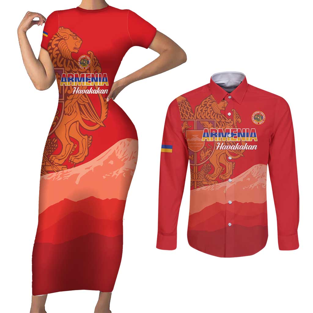 Custom Armenia Football Couples Matching Short Sleeve Bodycon Dress and Long Sleeve Button Shirt Come On Havakakan