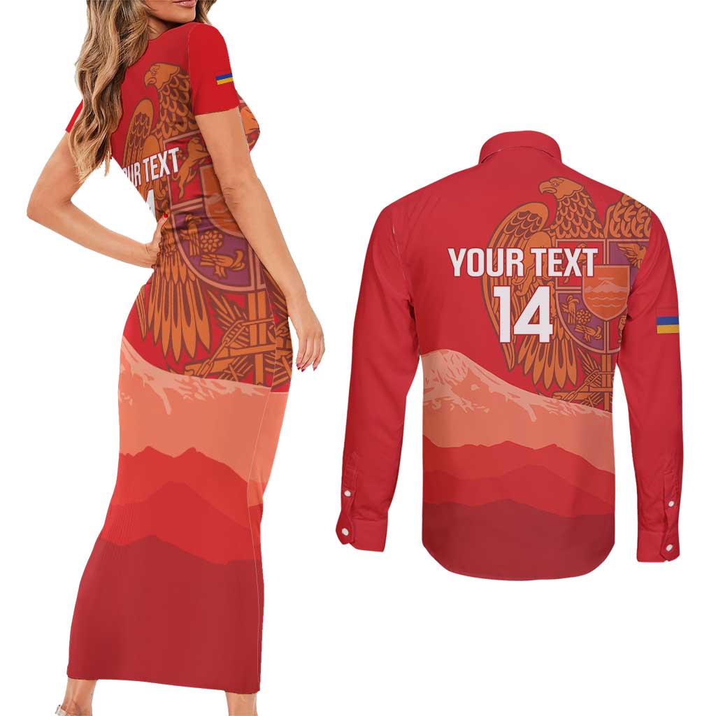 Custom Armenia Football Couples Matching Short Sleeve Bodycon Dress and Long Sleeve Button Shirt Come On Havakakan