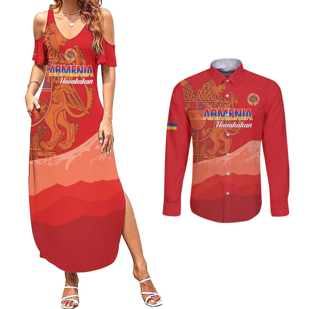 Custom Armenia Football Couples Matching Summer Maxi Dress and Long Sleeve Button Shirt Come On Havakakan
