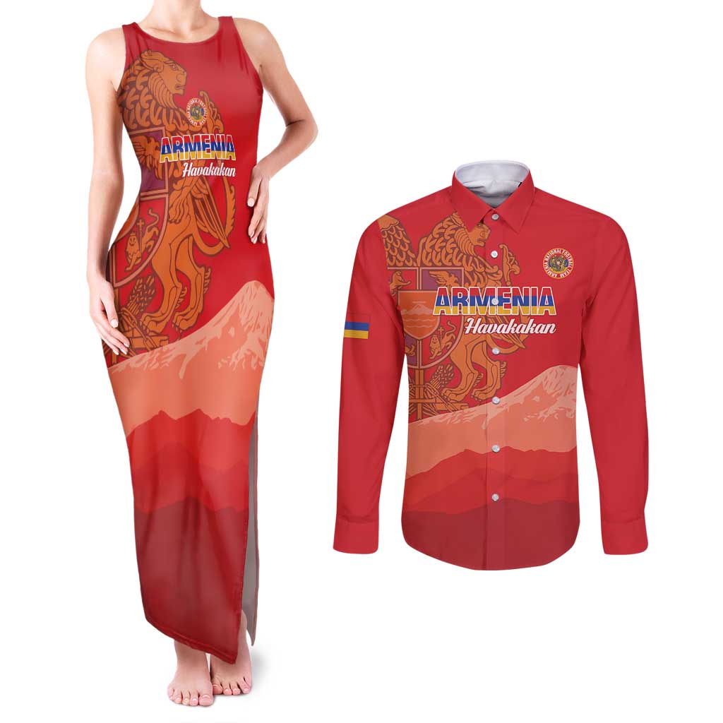 Custom Armenia Football Couples Matching Tank Maxi Dress and Long Sleeve Button Shirt Come On Havakakan
