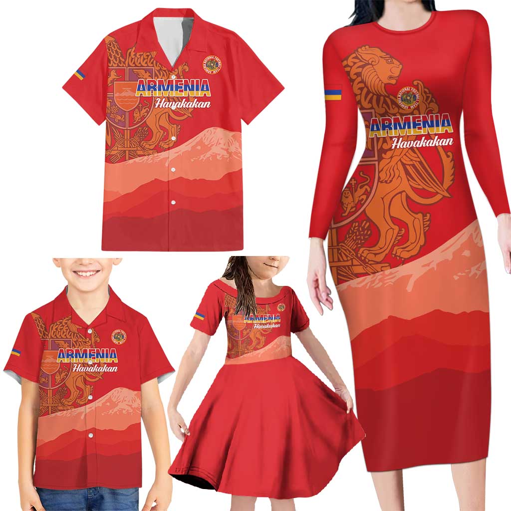 Custom Armenia Football Family Matching Long Sleeve Bodycon Dress and Hawaiian Shirt Come On Havakakan