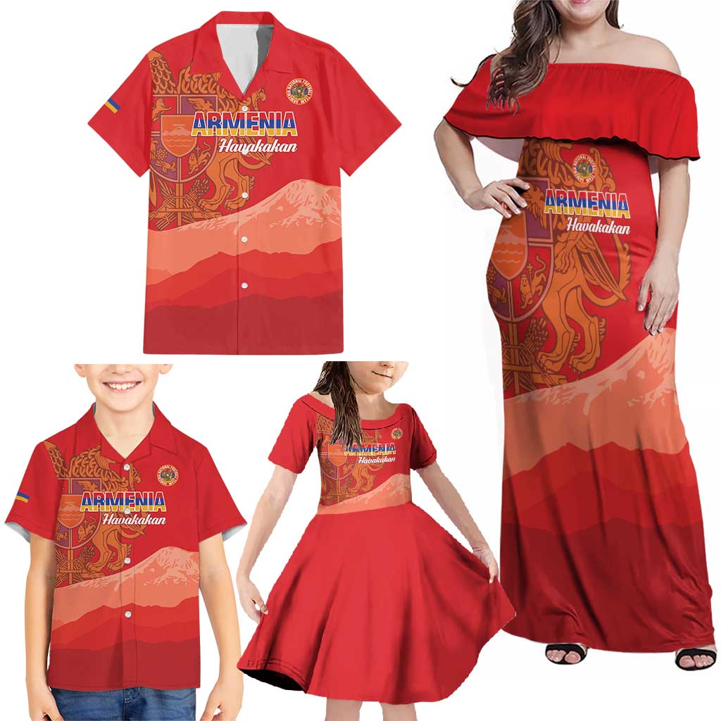 Custom Armenia Football Family Matching Off Shoulder Maxi Dress and Hawaiian Shirt Come On Havakakan