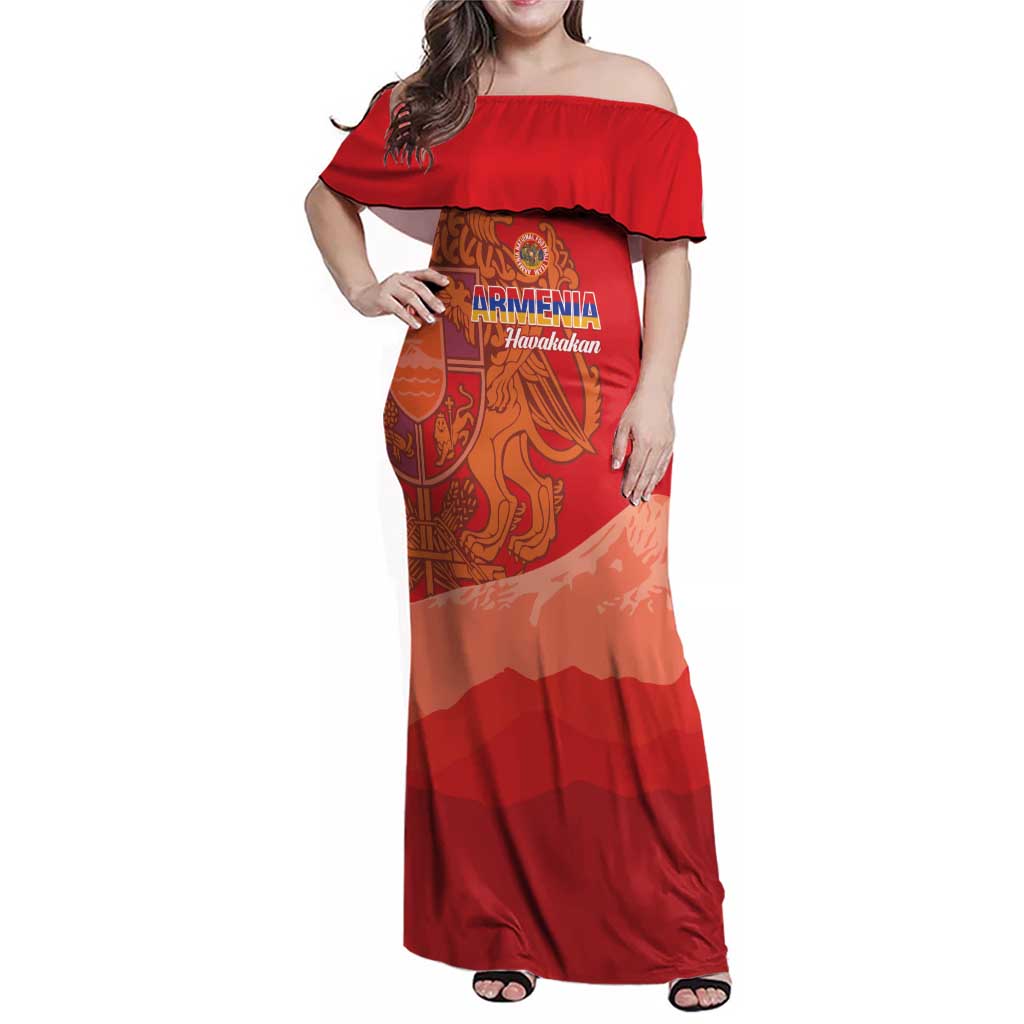 Custom Armenia Football Family Matching Off Shoulder Maxi Dress and Hawaiian Shirt Come On Havakakan