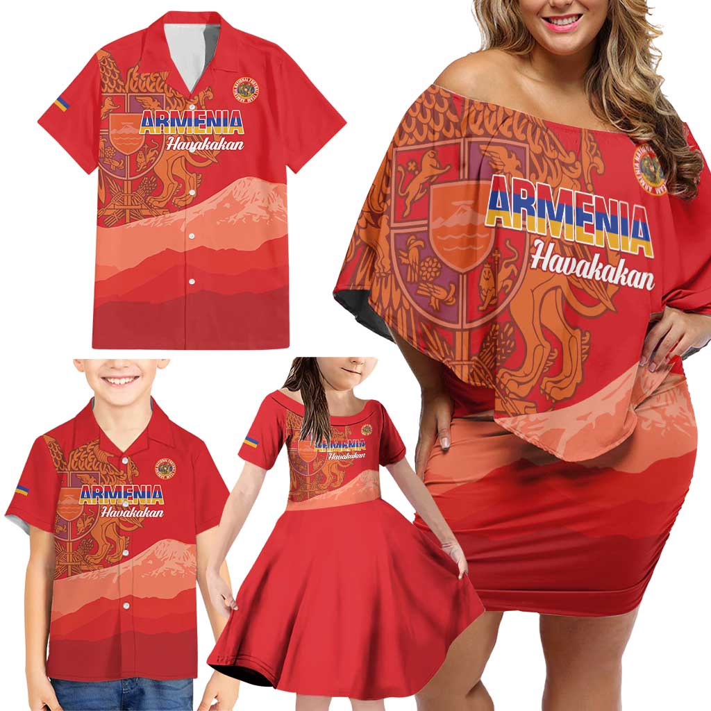 Custom Armenia Football Family Matching Off Shoulder Short Dress and Hawaiian Shirt Come On Havakakan