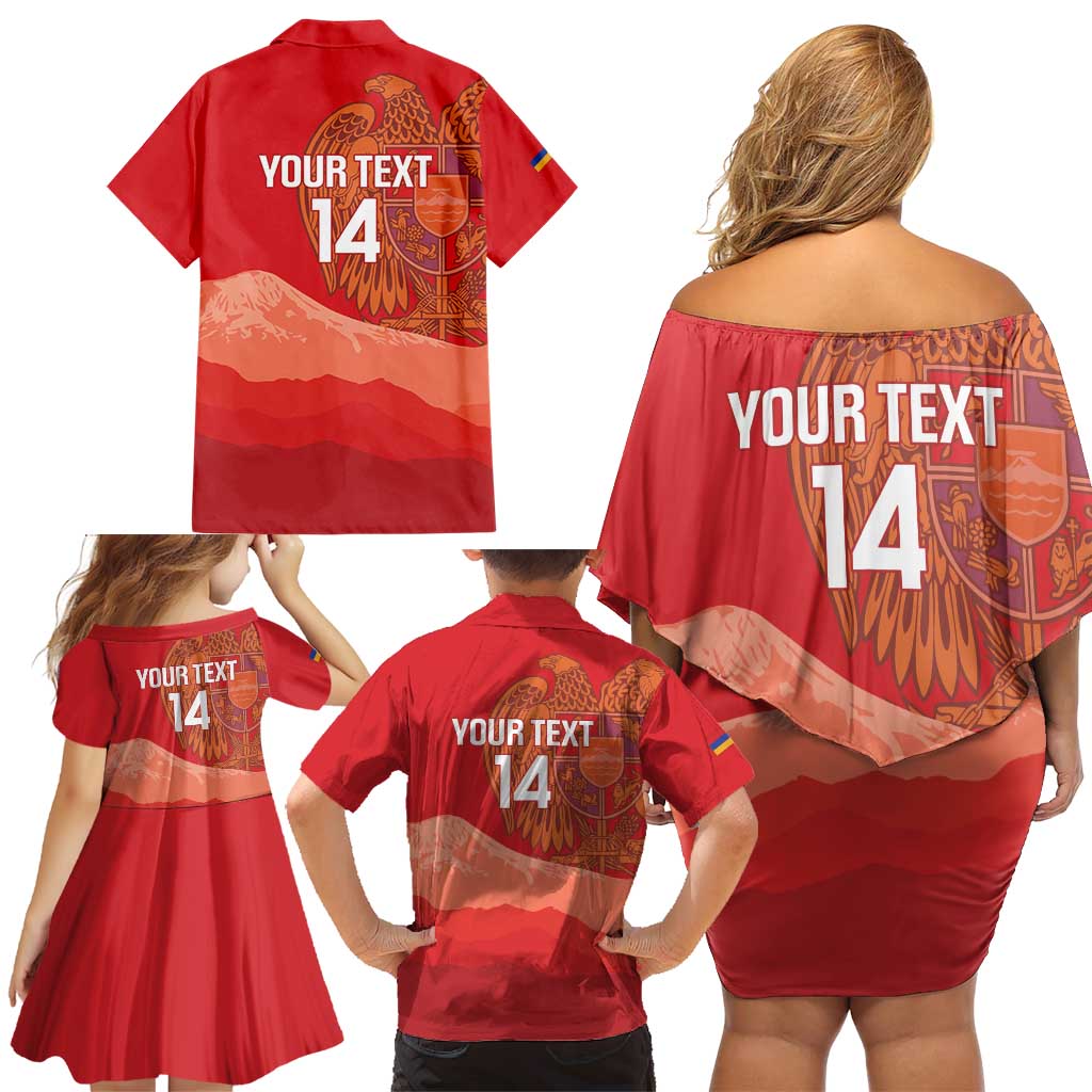 Custom Armenia Football Family Matching Off Shoulder Short Dress and Hawaiian Shirt Come On Havakakan