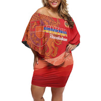 Custom Armenia Football Family Matching Off Shoulder Short Dress and Hawaiian Shirt Come On Havakakan