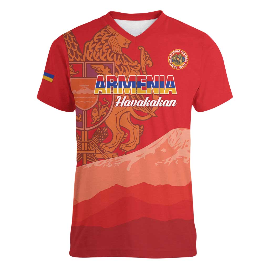 Custom Armenia Football Women V-Neck T-Shirt Come On Havakakan