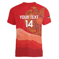 Custom Armenia Football Women V-Neck T-Shirt Come On Havakakan