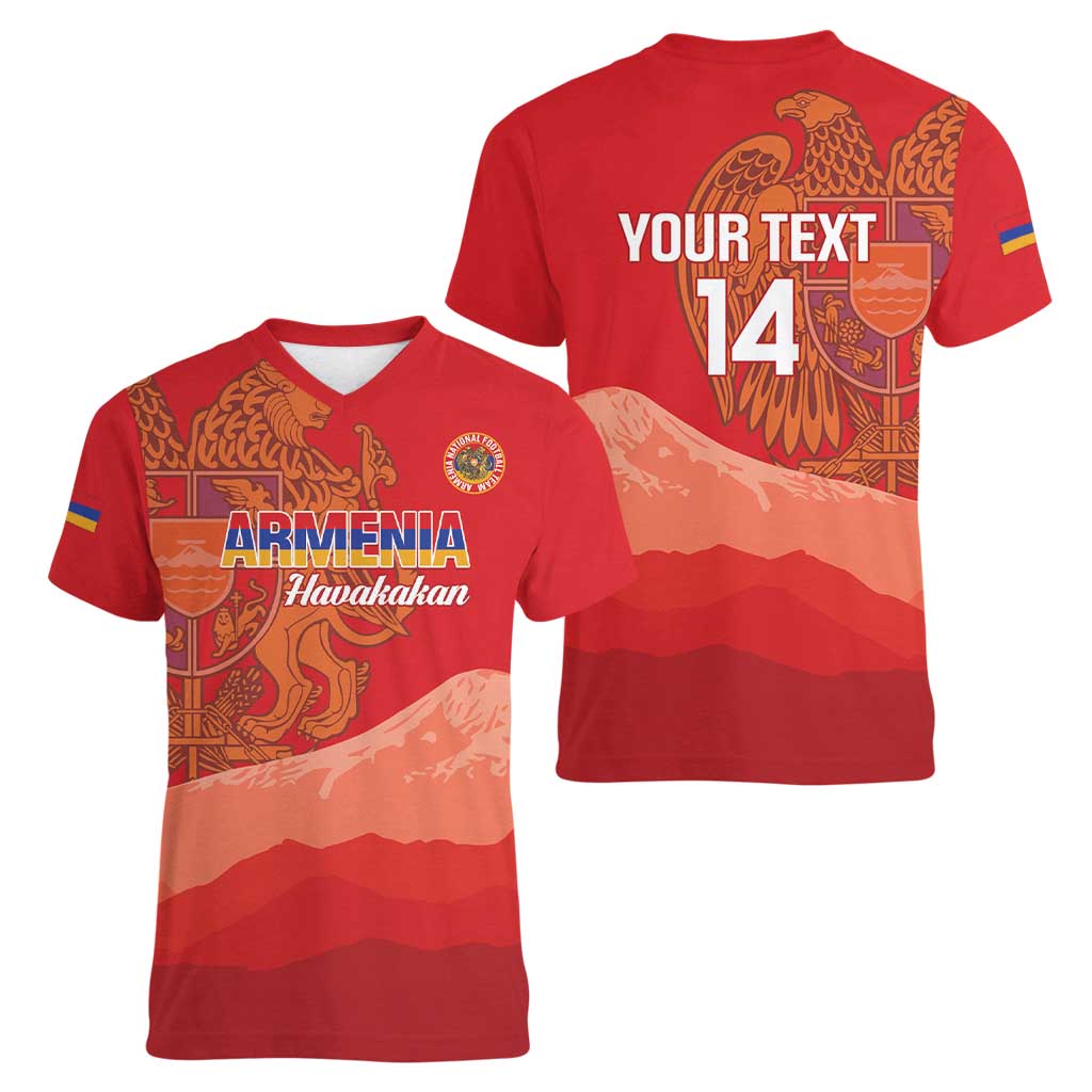 Custom Armenia Football Women V-Neck T-Shirt Come On Havakakan