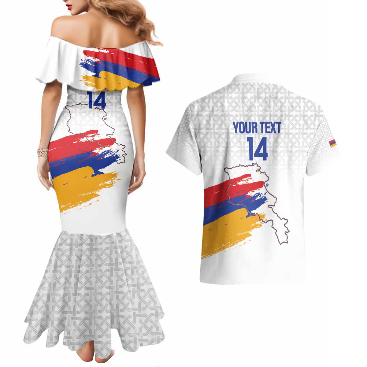 Custom Armenia Football Couples Matching Mermaid Dress and Hawaiian Shirt Armenian Map Knot Pattern