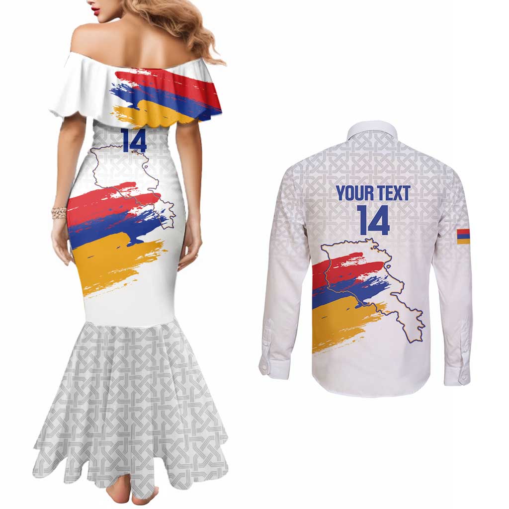 Custom Armenia Football Couples Matching Mermaid Dress and Long Sleeve Button Shirt Armenian Map Knot Pattern
