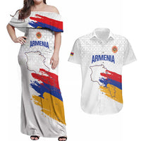Custom Armenia Football Couples Matching Off Shoulder Maxi Dress and Hawaiian Shirt Armenian Map Knot Pattern