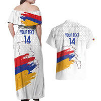Custom Armenia Football Couples Matching Off Shoulder Maxi Dress and Hawaiian Shirt Armenian Map Knot Pattern