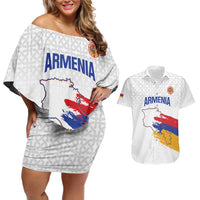 Custom Armenia Football Couples Matching Off Shoulder Short Dress and Hawaiian Shirt Armenian Map Knot Pattern