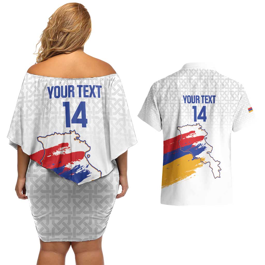 Custom Armenia Football Couples Matching Off Shoulder Short Dress and Hawaiian Shirt Armenian Map Knot Pattern