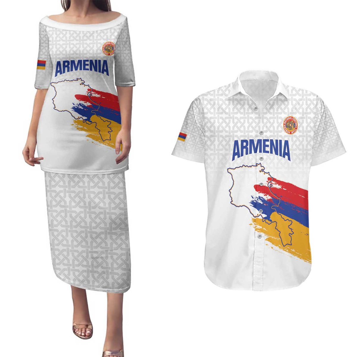 Custom Armenia Football Couples Matching Puletasi and Hawaiian Shirt Armenian Map Knot Pattern