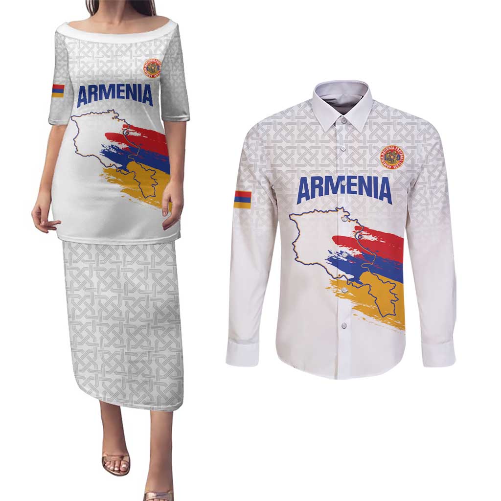 Custom Armenia Football Couples Matching Puletasi and Long Sleeve Button Shirt Armenian Map Knot Pattern