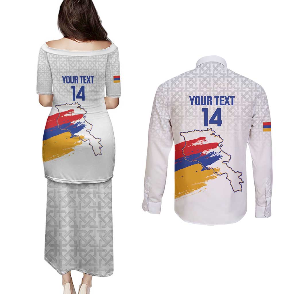 Custom Armenia Football Couples Matching Puletasi and Long Sleeve Button Shirt Armenian Map Knot Pattern