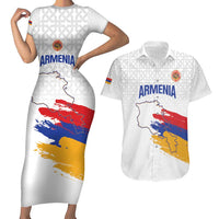 Custom Armenia Football Couples Matching Short Sleeve Bodycon Dress and Hawaiian Shirt Armenian Map Knot Pattern