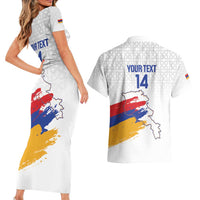 Custom Armenia Football Couples Matching Short Sleeve Bodycon Dress and Hawaiian Shirt Armenian Map Knot Pattern