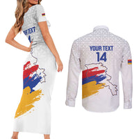 Custom Armenia Football Couples Matching Short Sleeve Bodycon Dress and Long Sleeve Button Shirt Armenian Map Knot Pattern