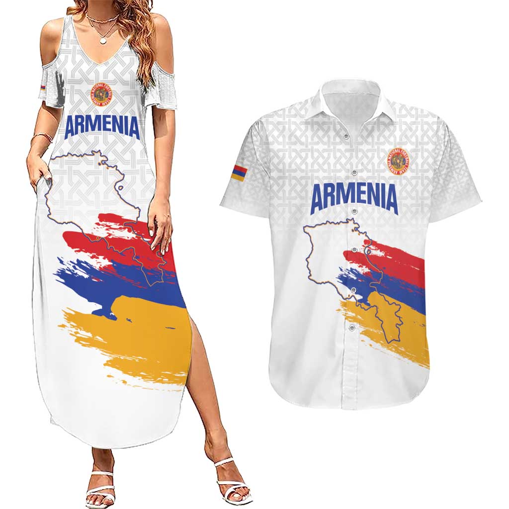 Custom Armenia Football Couples Matching Summer Maxi Dress and Hawaiian Shirt Armenian Map Knot Pattern