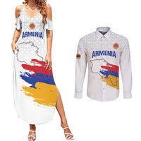 Custom Armenia Football Couples Matching Summer Maxi Dress and Long Sleeve Button Shirt Armenian Map Knot Pattern