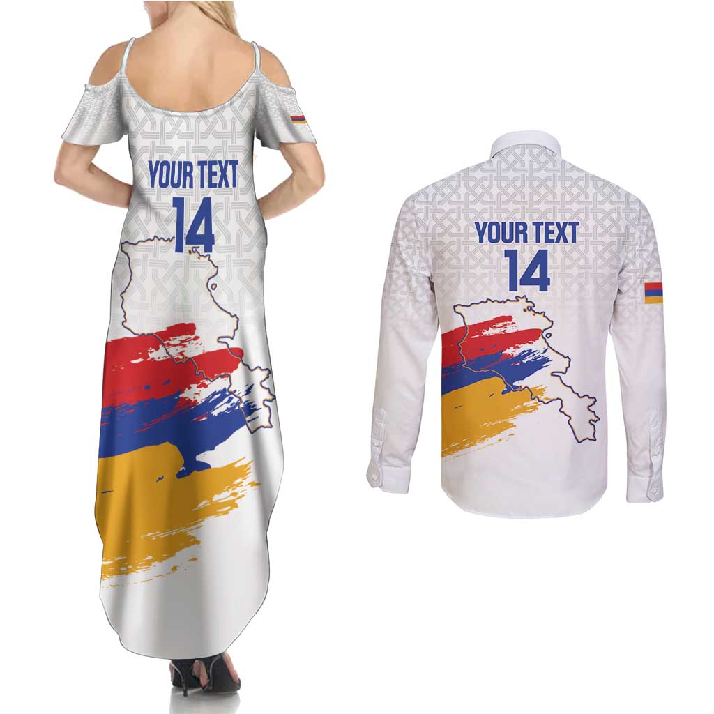 Custom Armenia Football Couples Matching Summer Maxi Dress and Long Sleeve Button Shirt Armenian Map Knot Pattern