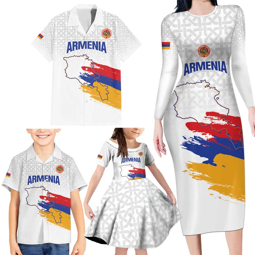 Custom Armenia Football Family Matching Long Sleeve Bodycon Dress and Hawaiian Shirt Armenian Map Knot Pattern