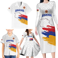Custom Armenia Football Family Matching Long Sleeve Bodycon Dress and Hawaiian Shirt Armenian Map Knot Pattern