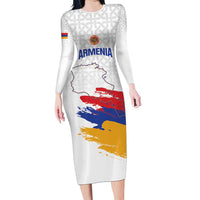 Custom Armenia Football Family Matching Long Sleeve Bodycon Dress and Hawaiian Shirt Armenian Map Knot Pattern