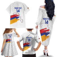Custom Armenia Football Family Matching Off The Shoulder Long Sleeve Dress and Hawaiian Shirt Armenian Map Knot Pattern