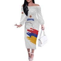 Custom Armenia Football Family Matching Off The Shoulder Long Sleeve Dress and Hawaiian Shirt Armenian Map Knot Pattern