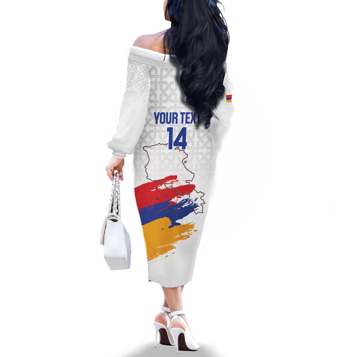 Custom Armenia Football Family Matching Off The Shoulder Long Sleeve Dress and Hawaiian Shirt Armenian Map Knot Pattern