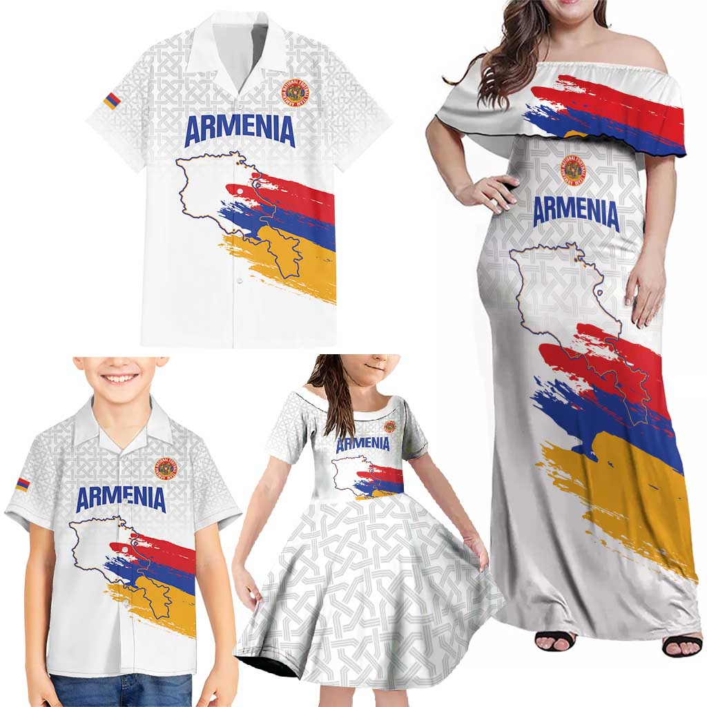 Custom Armenia Football Family Matching Off Shoulder Maxi Dress and Hawaiian Shirt Armenian Map Knot Pattern