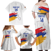 Custom Armenia Football Family Matching Off Shoulder Maxi Dress and Hawaiian Shirt Armenian Map Knot Pattern