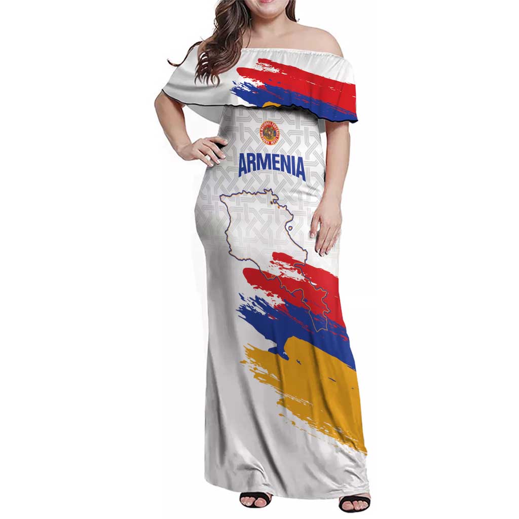 Custom Armenia Football Family Matching Off Shoulder Maxi Dress and Hawaiian Shirt Armenian Map Knot Pattern
