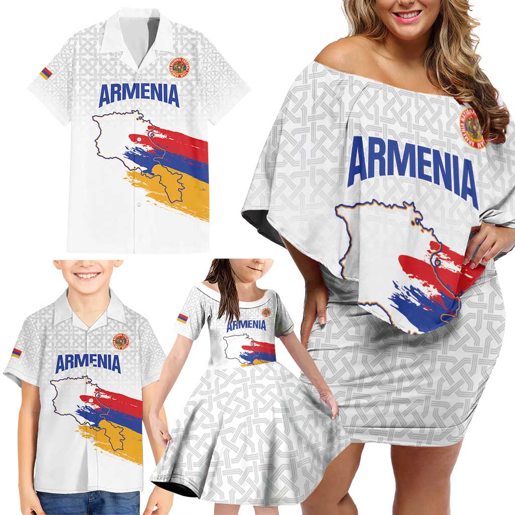 Custom Armenia Football Family Matching Off Shoulder Short Dress and Hawaiian Shirt Armenian Map Knot Pattern