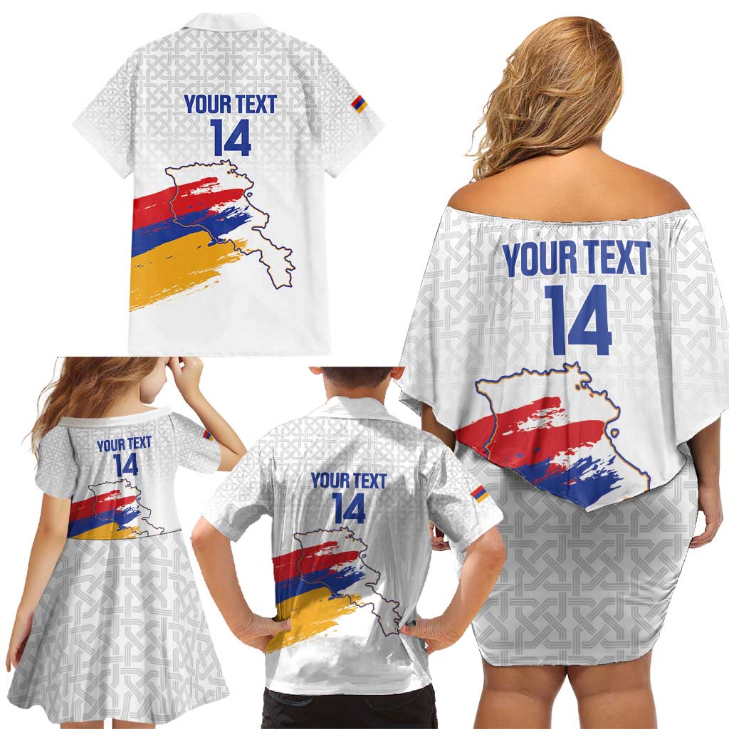 Custom Armenia Football Family Matching Off Shoulder Short Dress and Hawaiian Shirt Armenian Map Knot Pattern