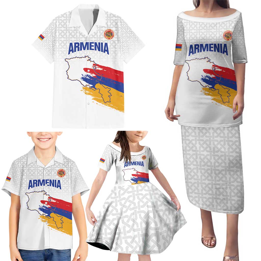 Custom Armenia Football Family Matching Puletasi and Hawaiian Shirt Armenian Map Knot Pattern