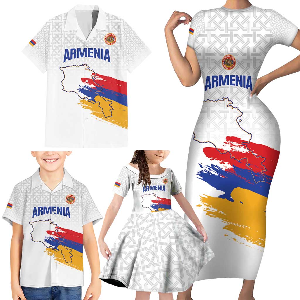 Custom Armenia Football Family Matching Short Sleeve Bodycon Dress and Hawaiian Shirt Armenian Map Knot Pattern