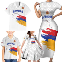 Custom Armenia Football Family Matching Short Sleeve Bodycon Dress and Hawaiian Shirt Armenian Map Knot Pattern