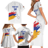 Custom Armenia Football Family Matching Short Sleeve Bodycon Dress and Hawaiian Shirt Armenian Map Knot Pattern