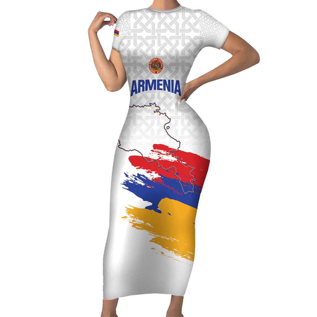 Custom Armenia Football Family Matching Short Sleeve Bodycon Dress and Hawaiian Shirt Armenian Map Knot Pattern