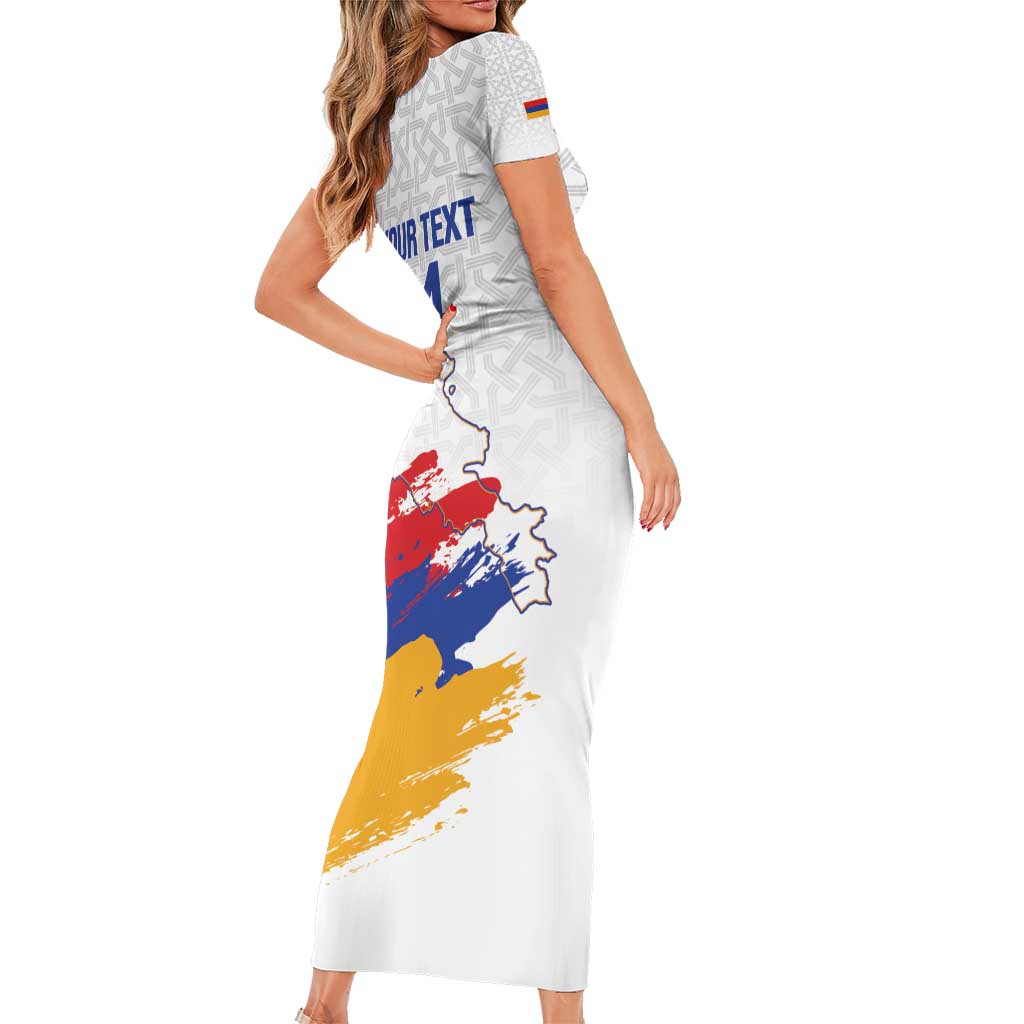 Custom Armenia Football Family Matching Short Sleeve Bodycon Dress and Hawaiian Shirt Armenian Map Knot Pattern