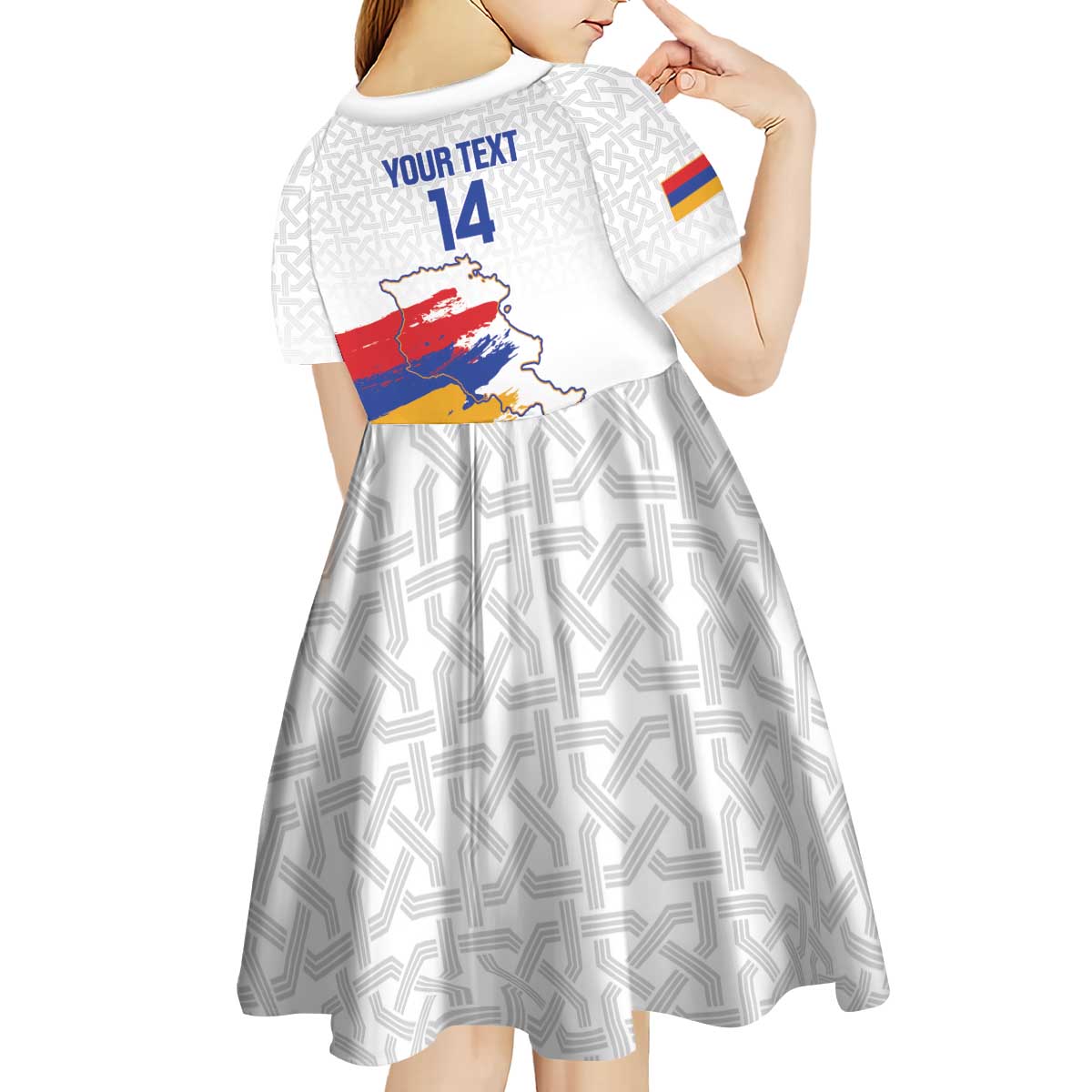 Custom Armenia Football Kid Short Sleeve Dress Armenian Map Knot Pattern