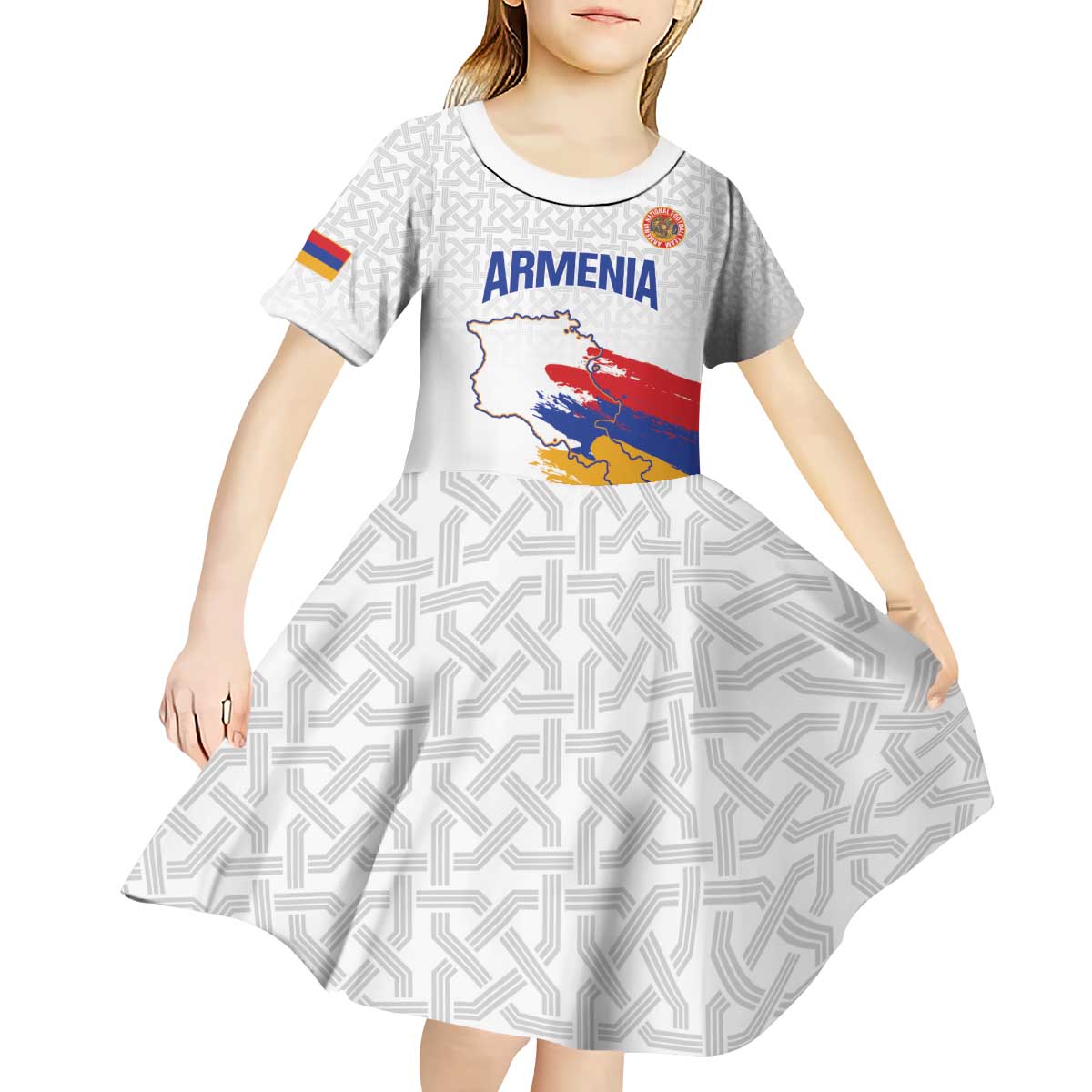 Custom Armenia Football Kid Short Sleeve Dress Armenian Map Knot Pattern