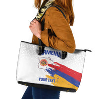 Custom Armenia Football Leather Tote Bag Armenian Map Knot Pattern