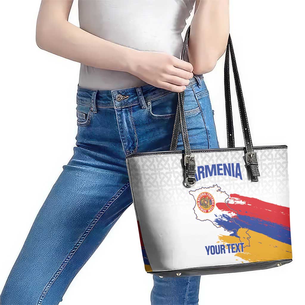 Custom Armenia Football Leather Tote Bag Armenian Map Knot Pattern